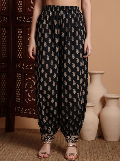 Dhiyona KL Women Ethnic Motifs Printed Panelled Pure Cotton Kurta with Harem Pants & With Dupatta