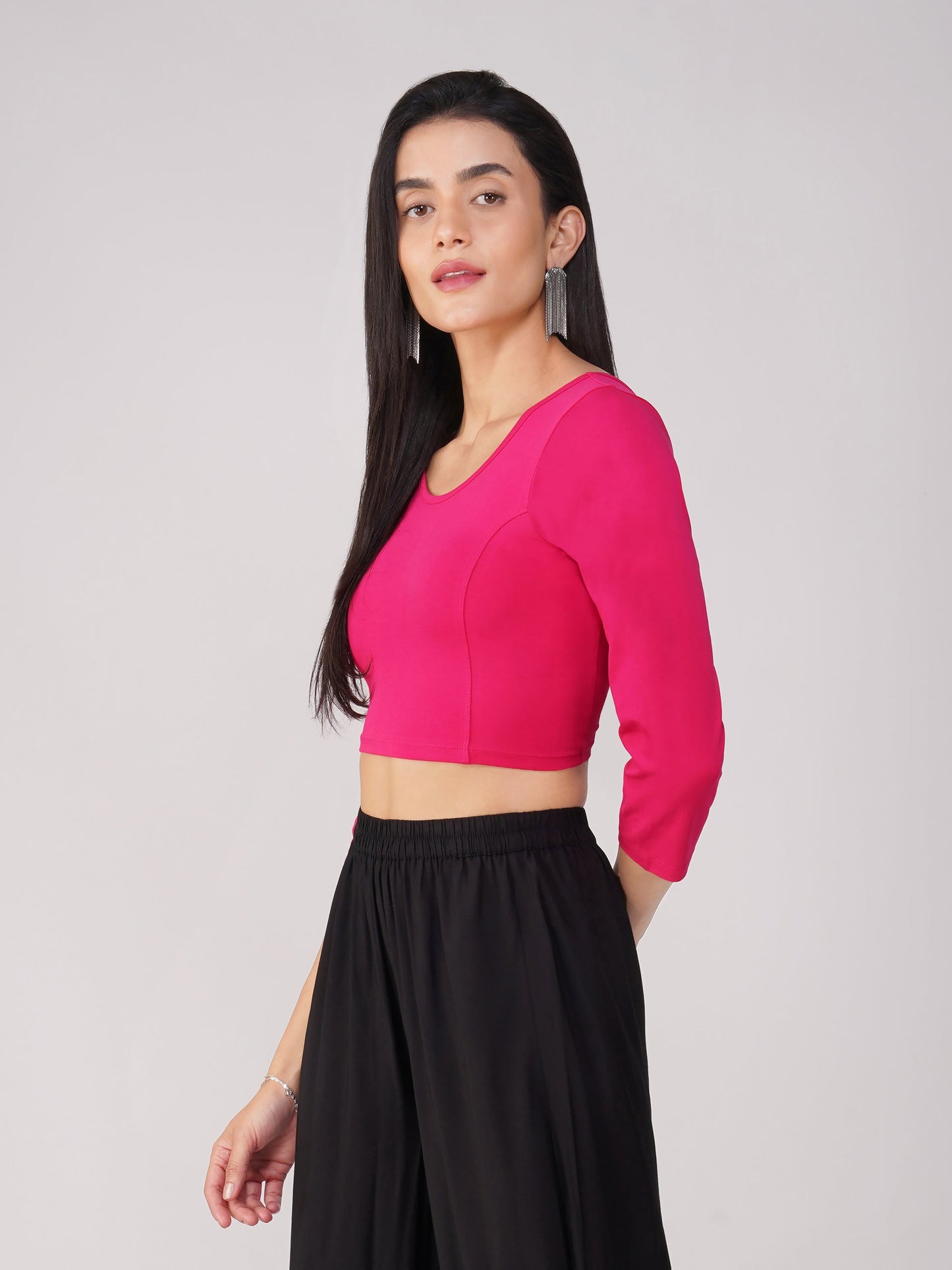 Dhiyona ST Women's ComfortEase 4-Way Stretch Fuchsia Long Sleeve Blouse