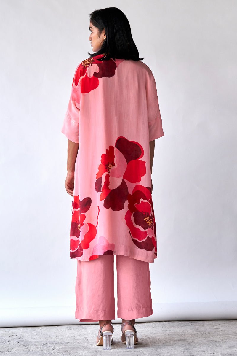 Women's Peach Bemberg Crepe Silk Co-ord Set