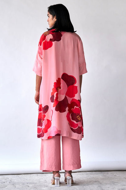 Women's Peach Bemberg Crepe Silk Co-ord Set