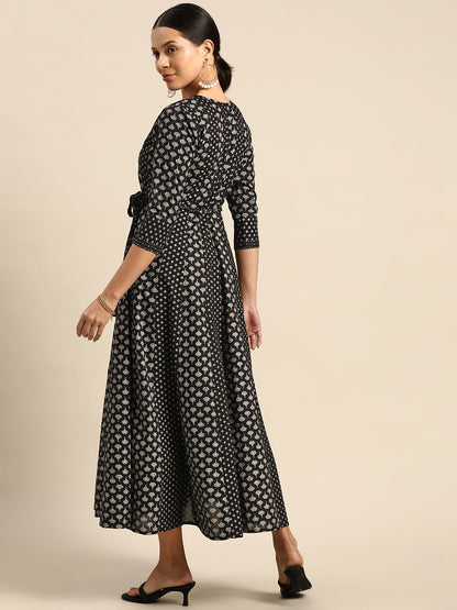 Dhiyona AY Women's Ethnic Motifs Printed A-Line Maxi Dress