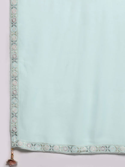 Dhiyona LL Women Floral Embroidered Regular Beads and Stones Kurta with Palazzos & Dupatta