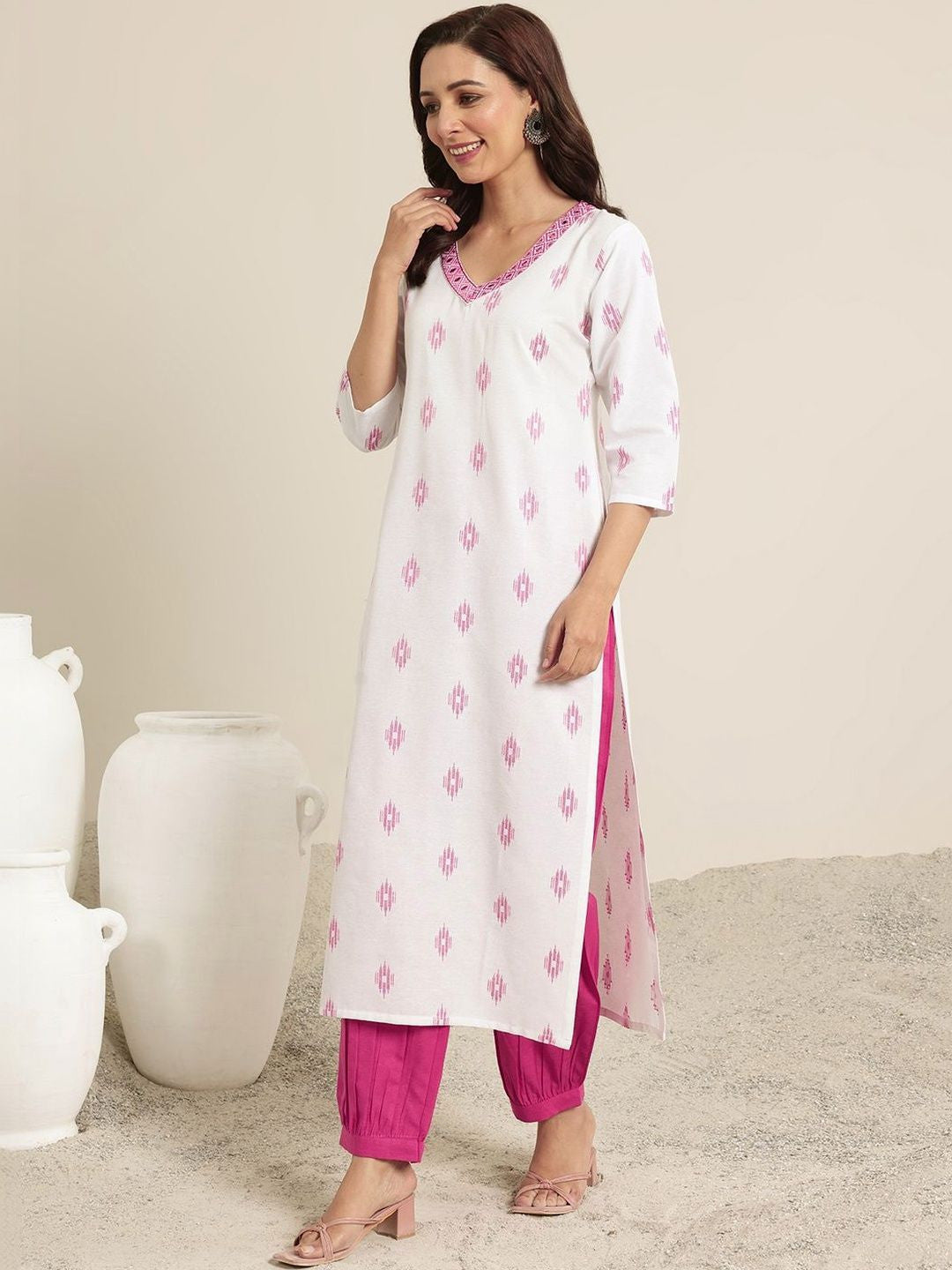 Women Regular Thread Work Kurta with Salwar & With Dupatta