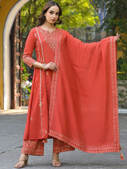 Dhiyona KL Women Embroidered Empire Sequinned Kurta with Palazzos & With Dupatta