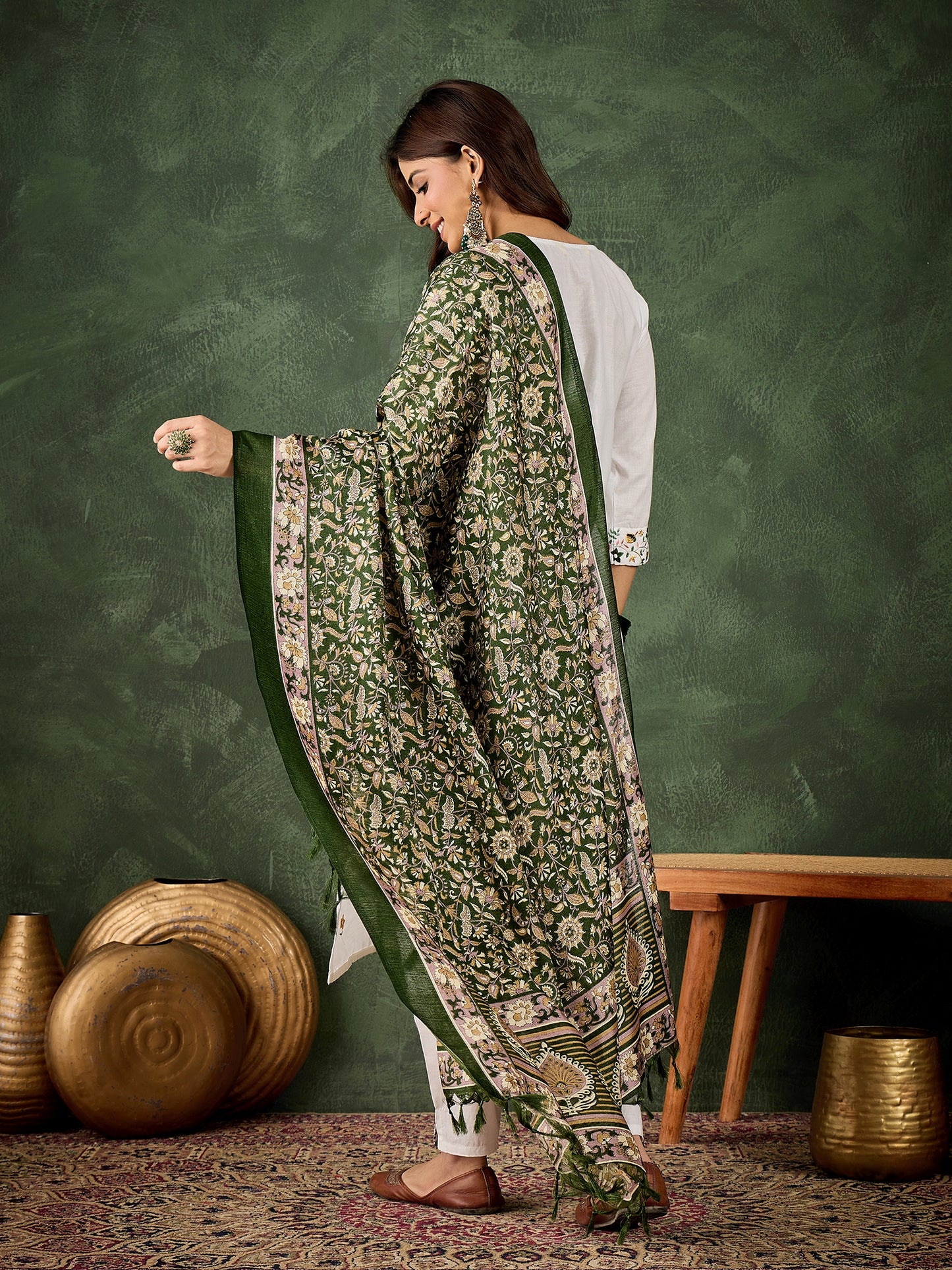 Dhiyona VV Neelima Women's Embroidered Cotton Kurta Pant Set with Dupatta