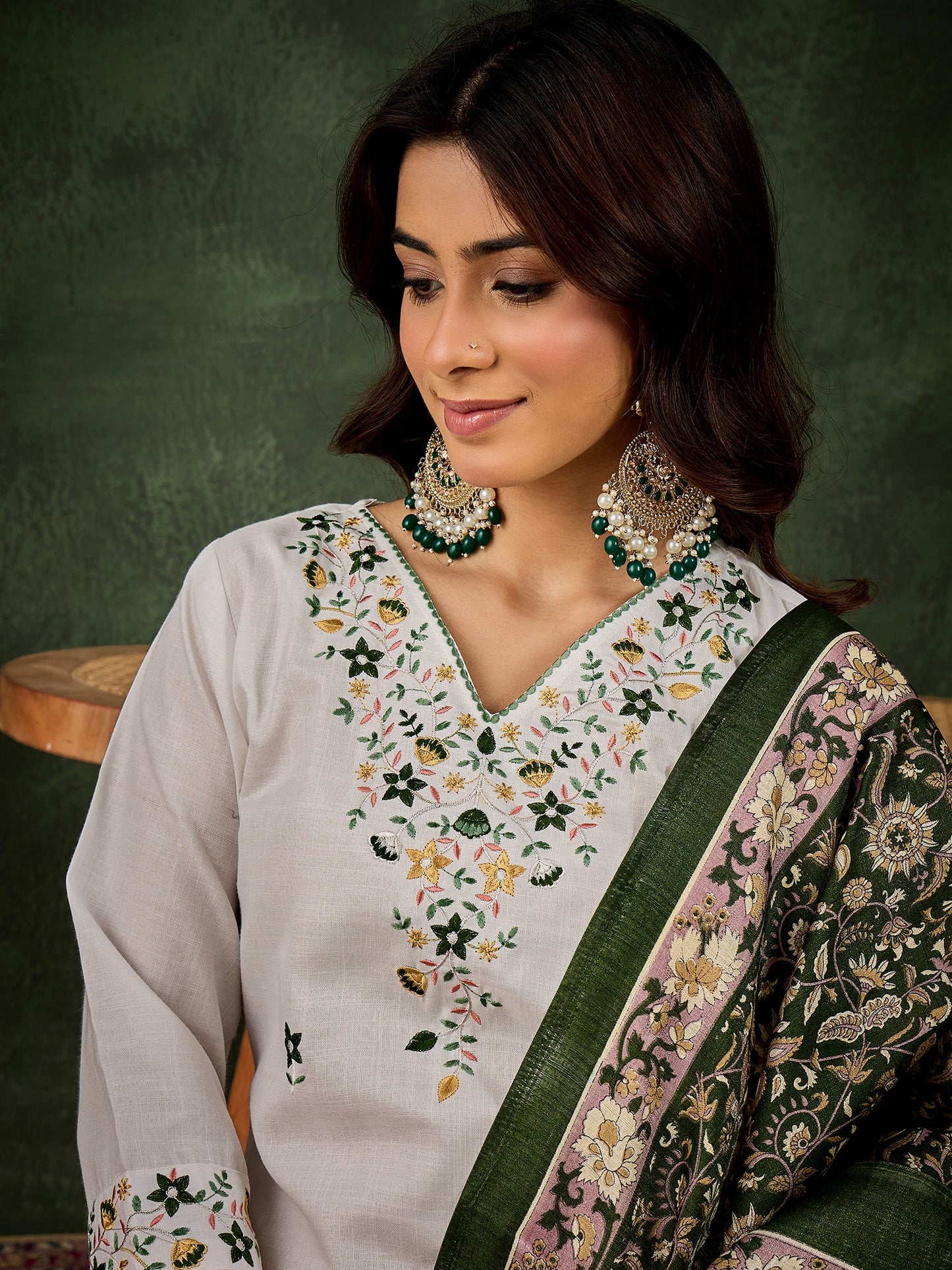 Dhiyona VV Neelima Women's Embroidered Cotton Kurta Pant Set with Dupatta