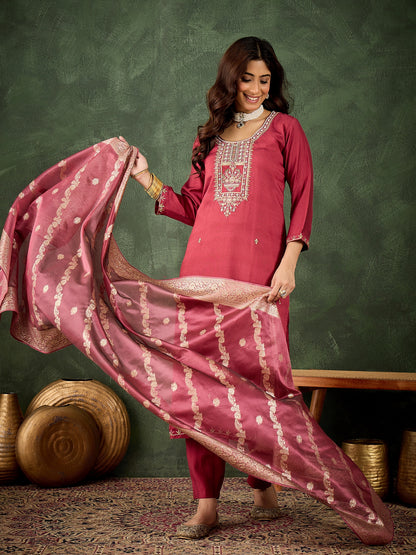 Dhiyona VV Neria Women Ethnic Motifs Embroidered Kurta with Trousers & Dupatta