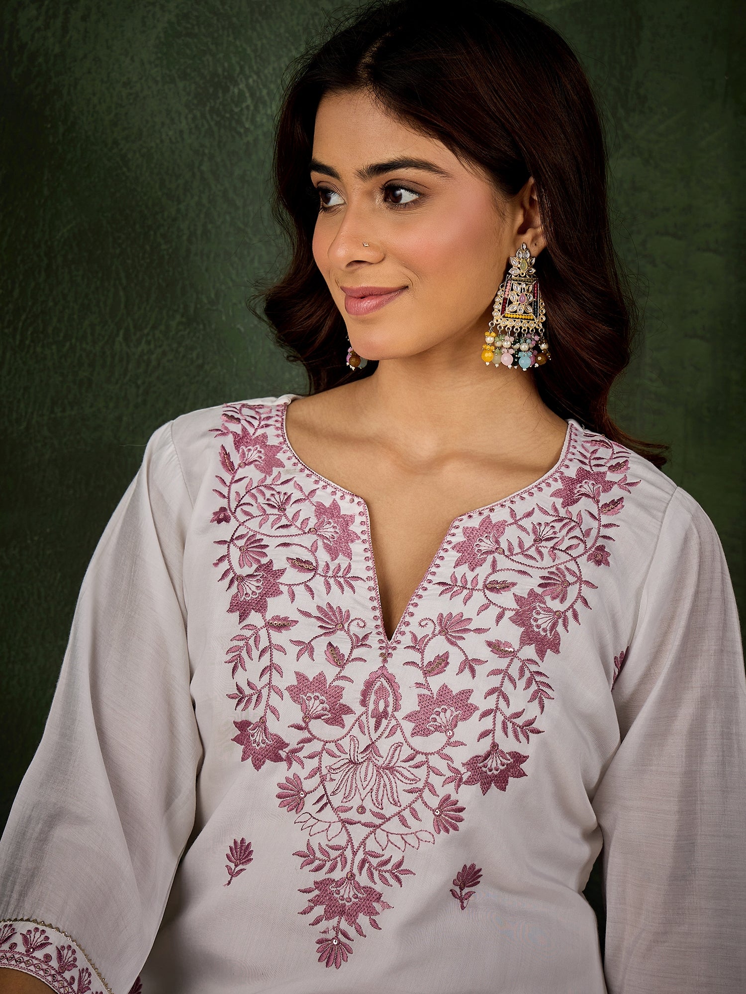 Dhiyona VV Vrinda Women's Silk Blend Embroidered Straight Kurta & Pant Set