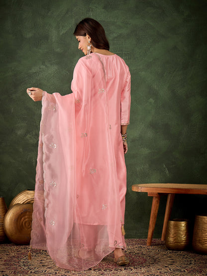 Dhiyona VV Mokosh Women Kurta and Pant Dupatta Sets Silk Blend Fabrics with Embroidery