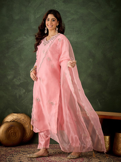 Dhiyona VV Mokosh Women Kurta and Pant Dupatta Sets Silk Blend Fabrics with Embroidery