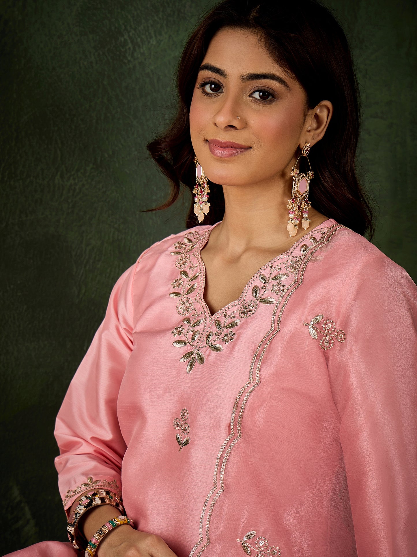 Dhiyona VV Mokosh Women Kurta and Pant Dupatta Sets Silk Blend Fabrics with Embroidery