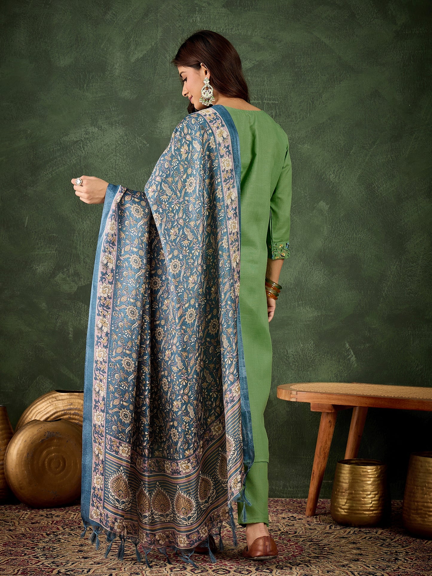 Dhiyona VV Mamata Women's Embroidered Cotton Kurta Pant Set with Dupatta