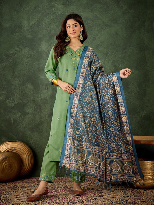Dhiyona VV Mamata Women's Embroidered Cotton Kurta Pant Set with Dupatta