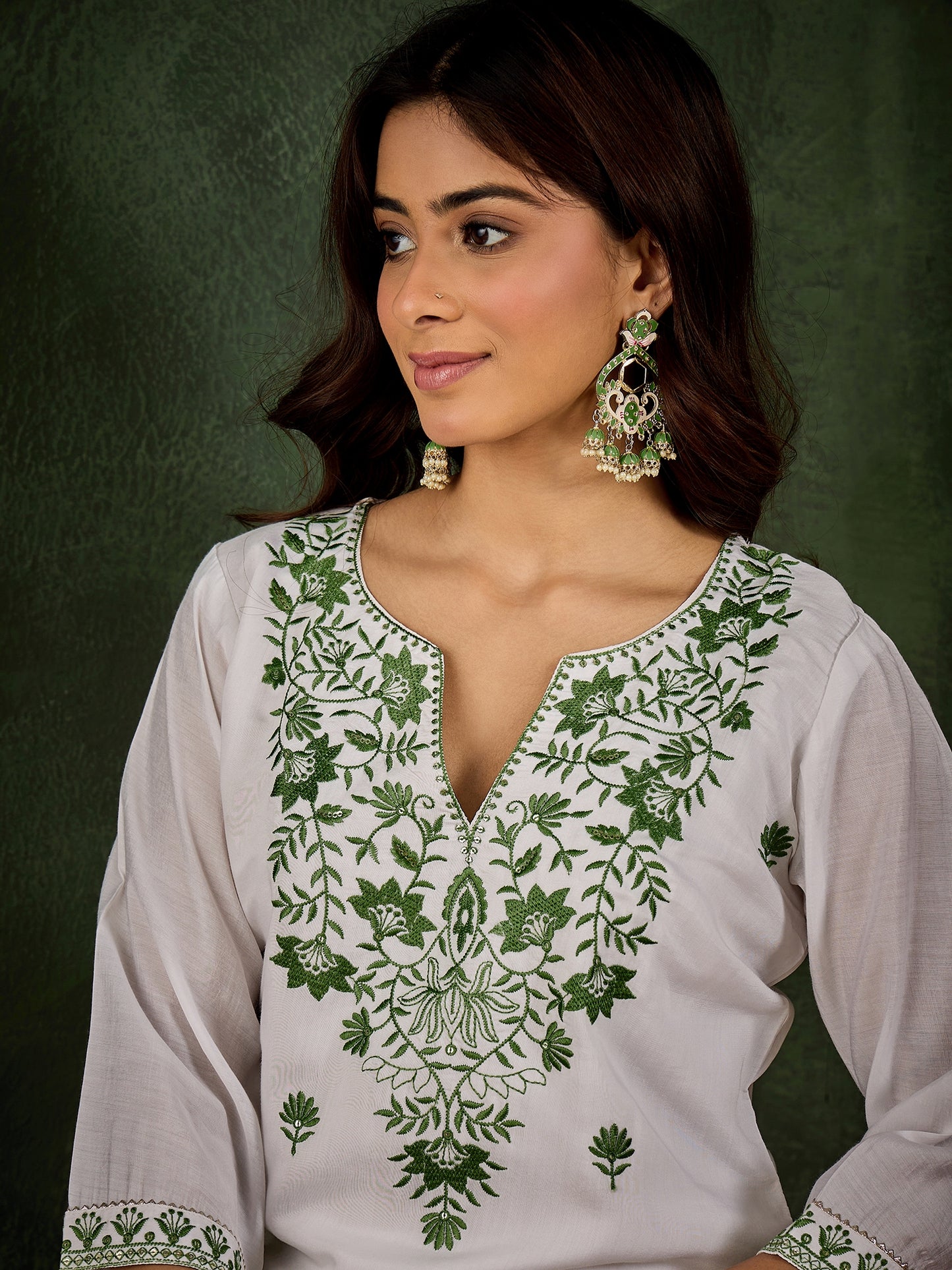 Dhiyona VV Shyamarani Women's Silk Blend Embroidered Straight Kurta & Pant Set