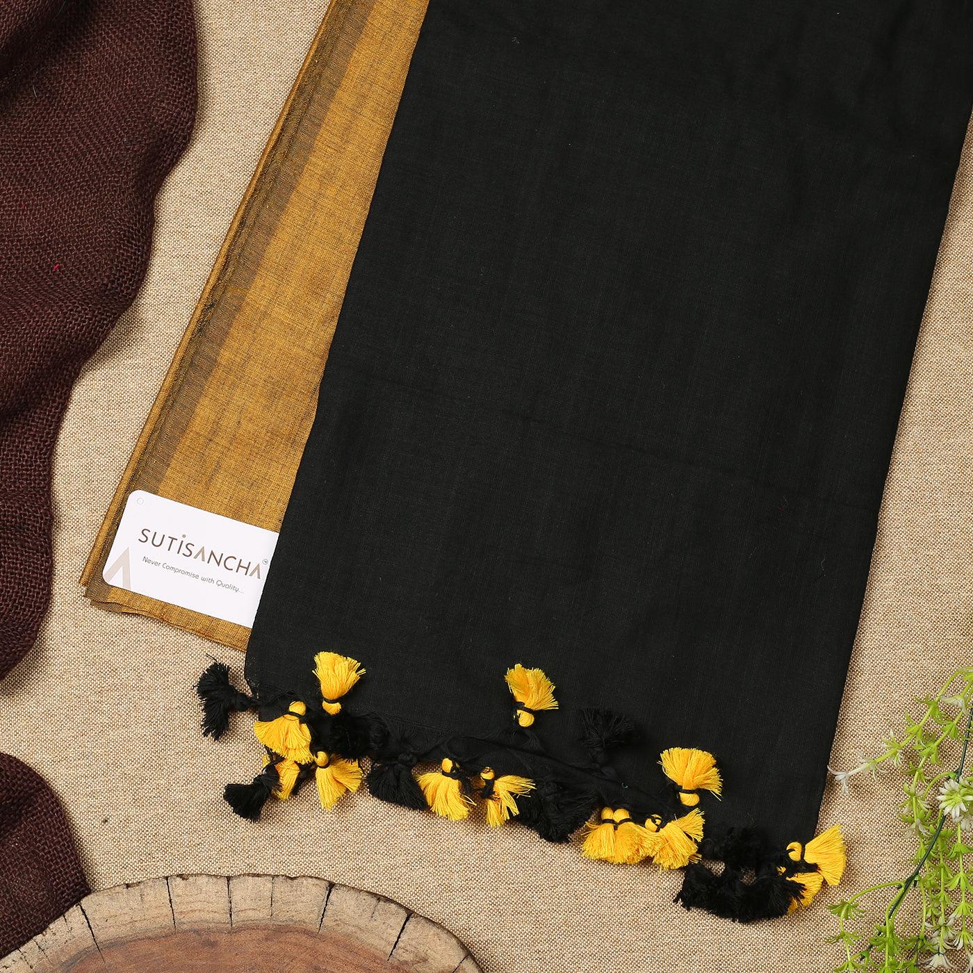 Dhiyona SS Sutisancha Black & Mustard Handloom Cotton Saree
