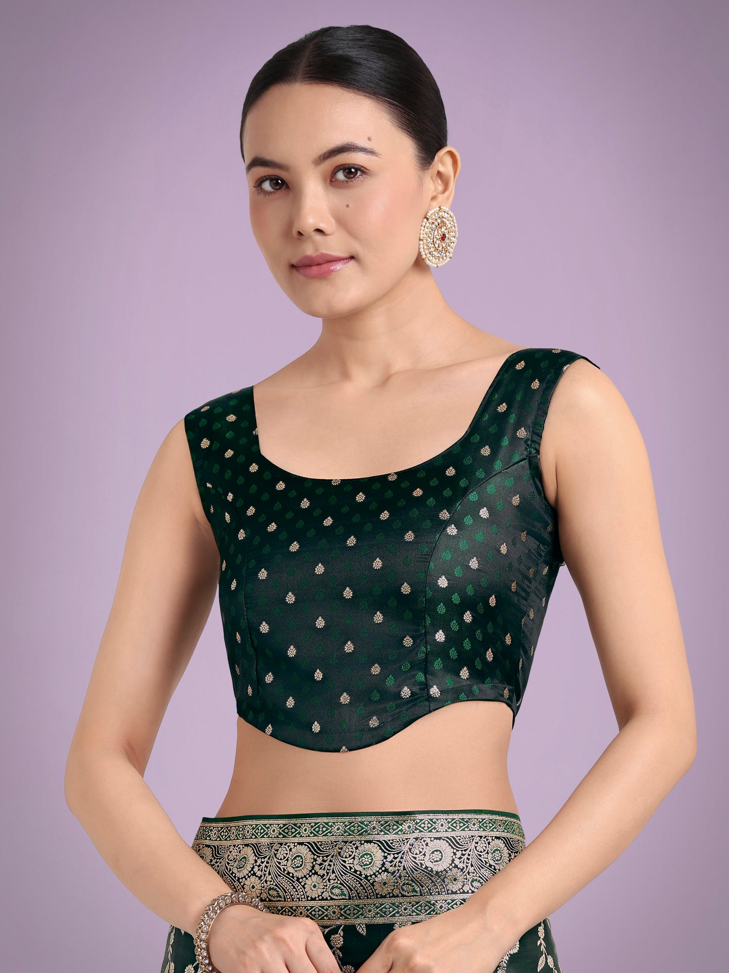 Dhiyona MJ Dark Green Zari Woven Banarasi Classic Satin Silk Saree