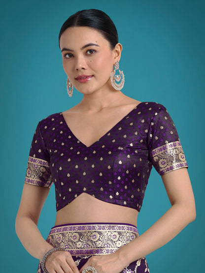 Dhiyona MJ Dark Purple Zari Woven Banarasi Classic Satin Silk Saree
