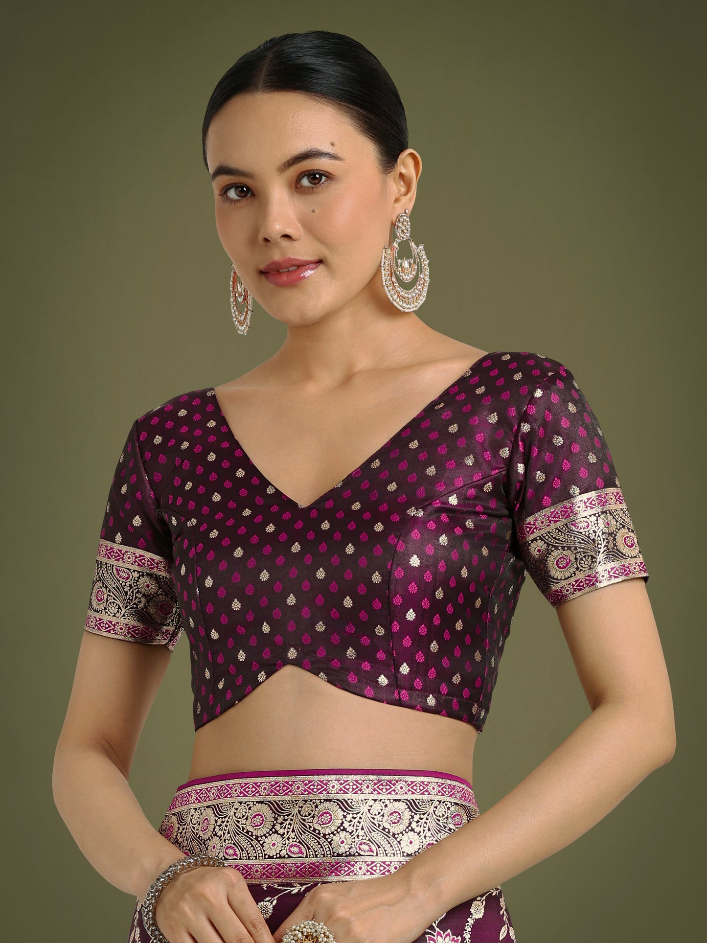Dhiyona MJ Wine Zari Woven Banarasi Classic Satin Silk Saree