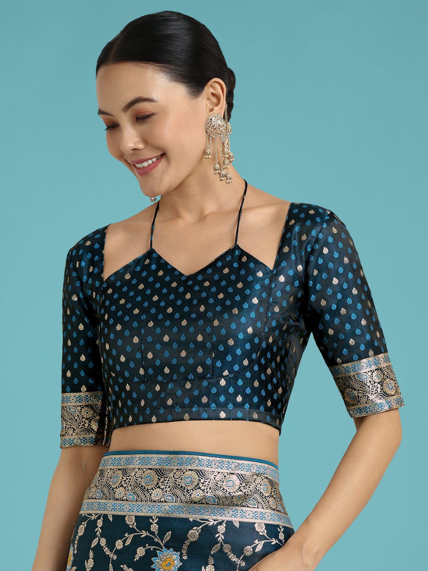 Dhiyona MJ Dark Teal Zari Woven Banarasi Classic Satin Silk Saree