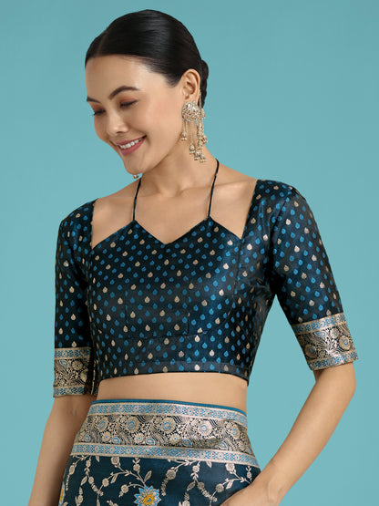 Dhiyona MJ Dark Teal Zari Woven Banarasi Classic Satin Silk Saree