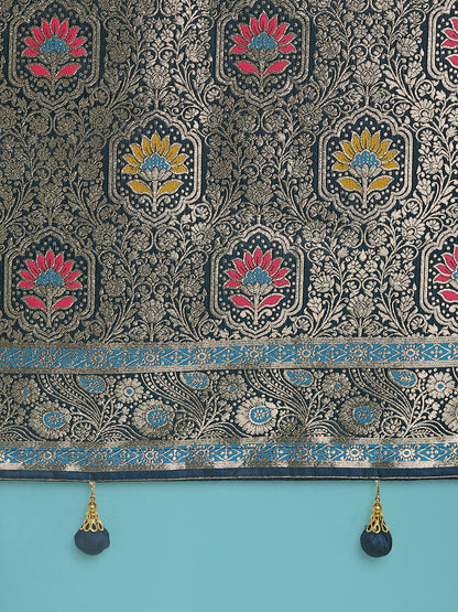 Dhiyona MJ Dark Teal Zari Woven Banarasi Classic Satin Silk Saree