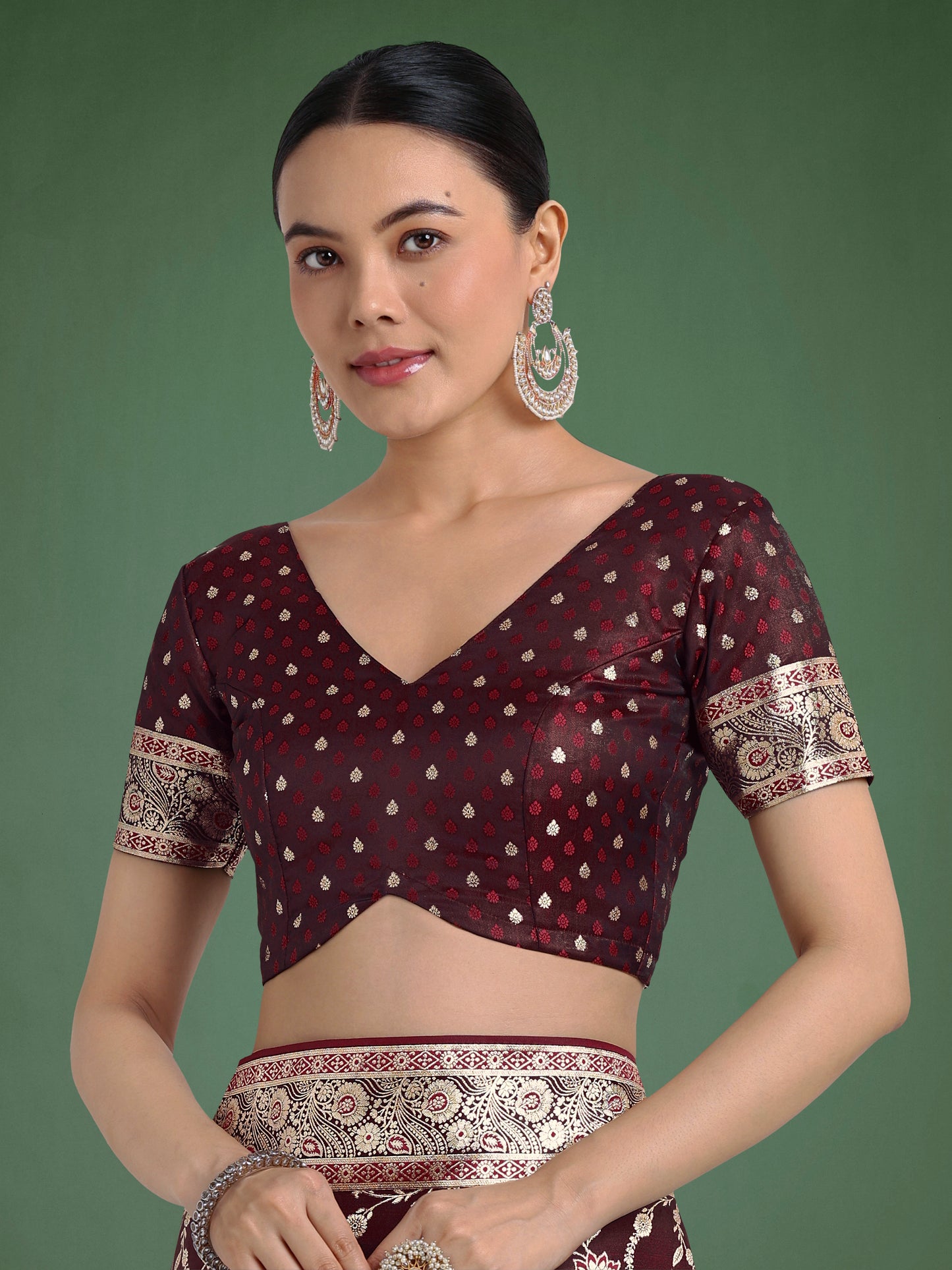 Dhiyona MJ Maroon Zari Woven Banarasi Classic Satin Silk Saree