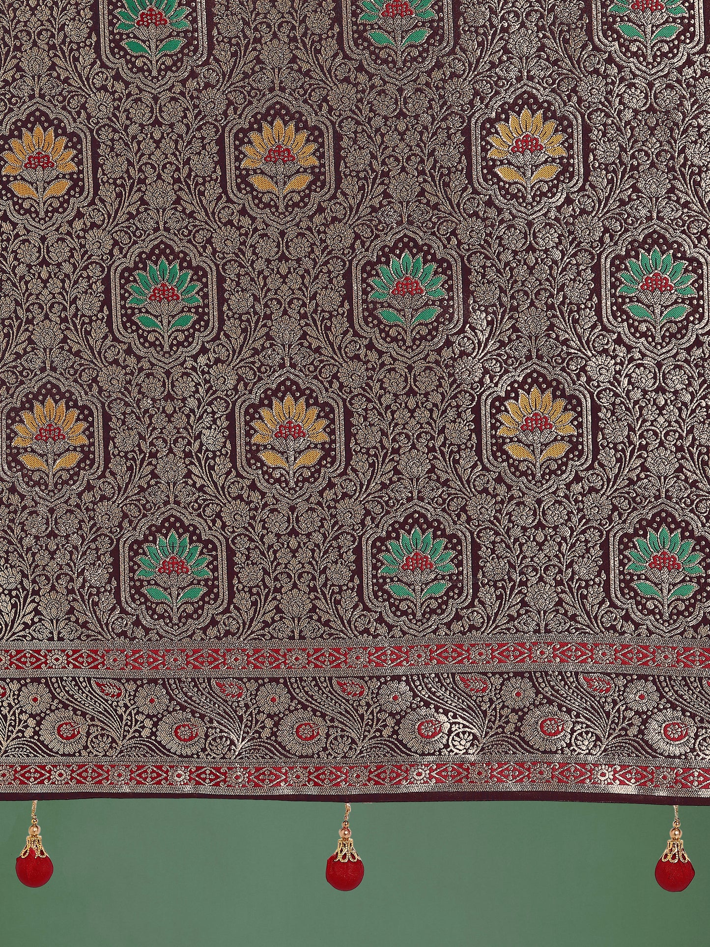 Dhiyona MJ Maroon Zari Woven Banarasi Classic Satin Silk Saree