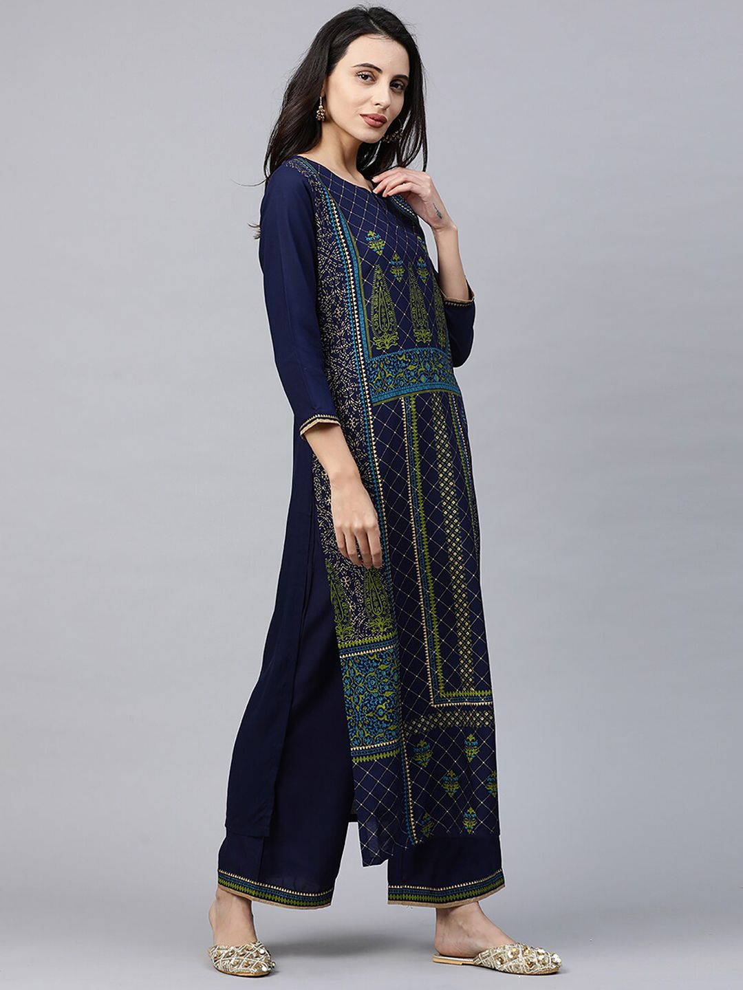 Dhiyona IE Ethnic Motifs Printed Keyhole Neck Liva Kurta