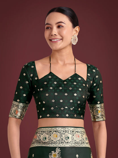 Dhiyona MJ Dark Green Glamour and Tradition With This Zari Woven Banarasi Satin Silk Saree