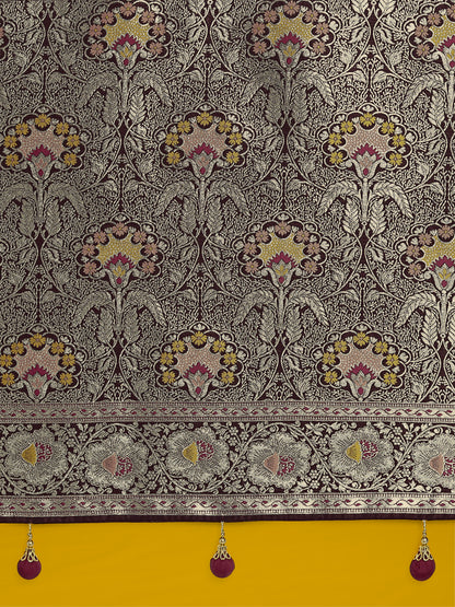 Dhiyona MJ Dark Maroon Glamour and Tradition With This Zari Woven Banarasi Satin Silk Saree