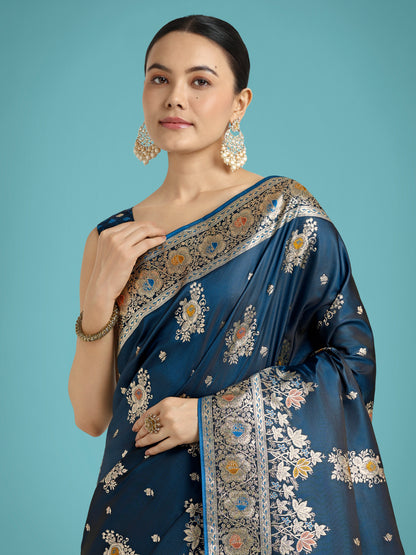 Dhiyona MJ Dark Teal Glamour and Tradition With This Zari Woven Banarasi Satin Silk Saree