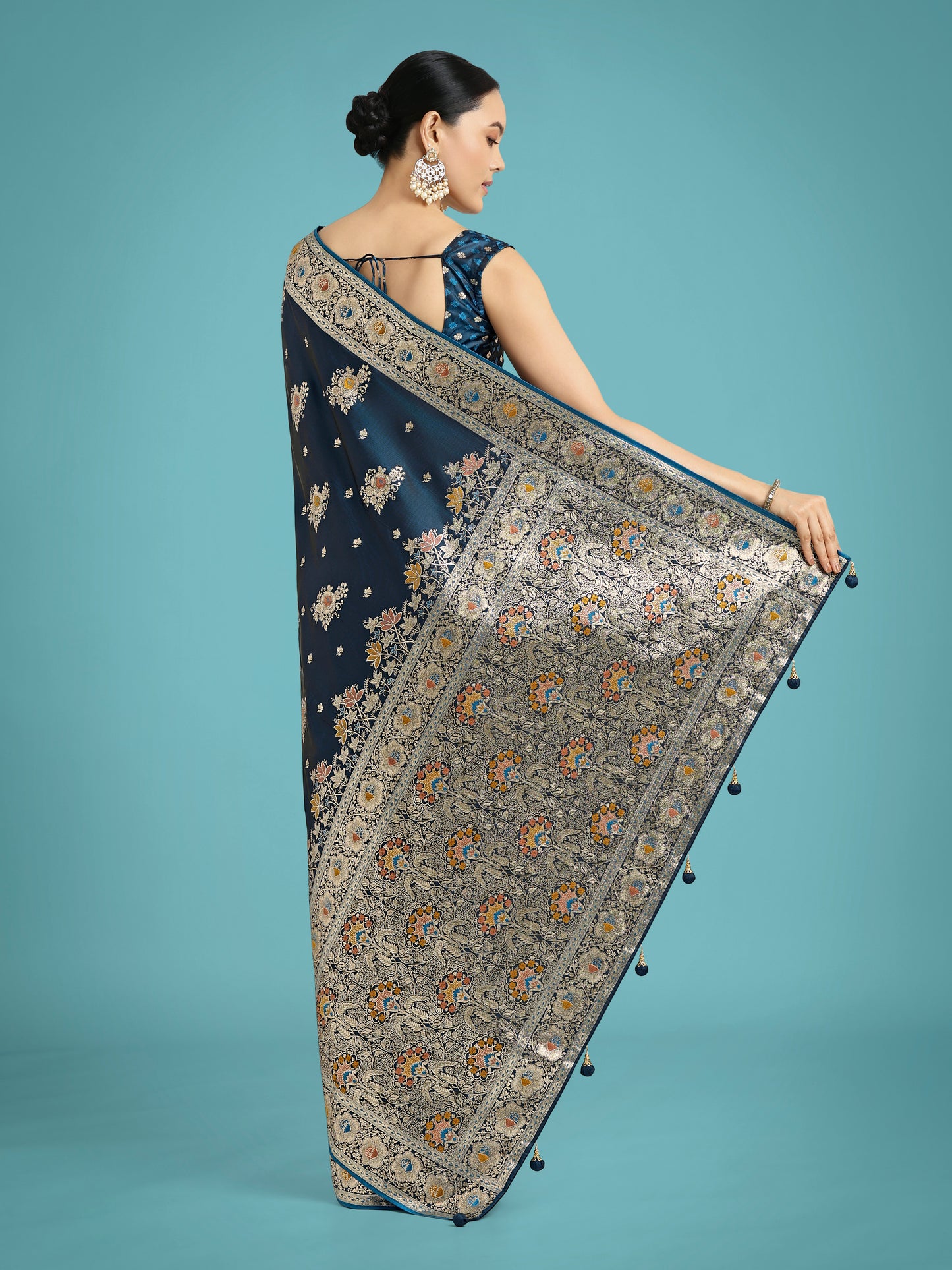 Dhiyona MJ Dark Teal Glamour and Tradition With This Zari Woven Banarasi Satin Silk Saree