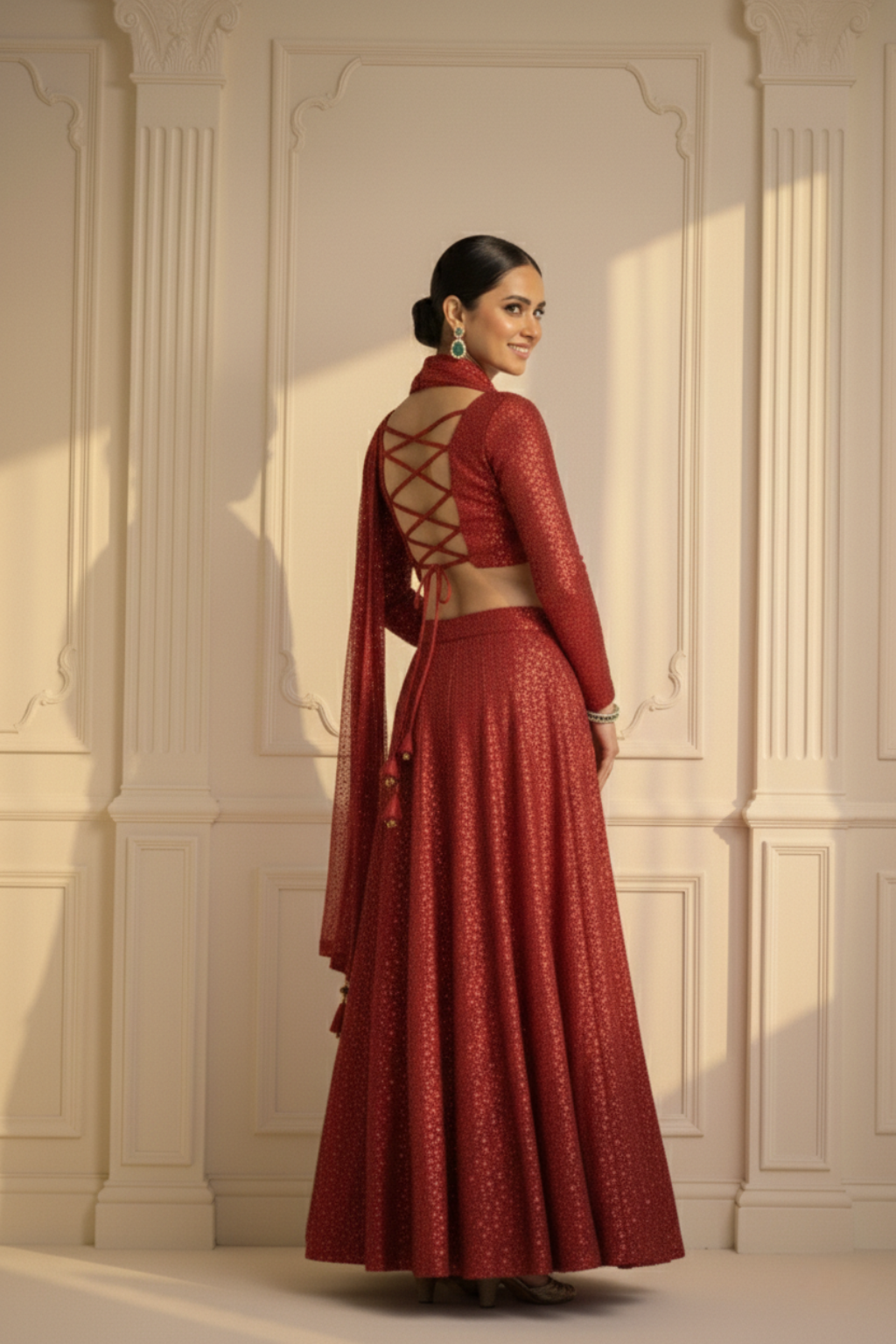Dhiyona ST 3 pc Set - Diva Maroon Sequin Lehenga with Dupatta with Blouse Fabric
