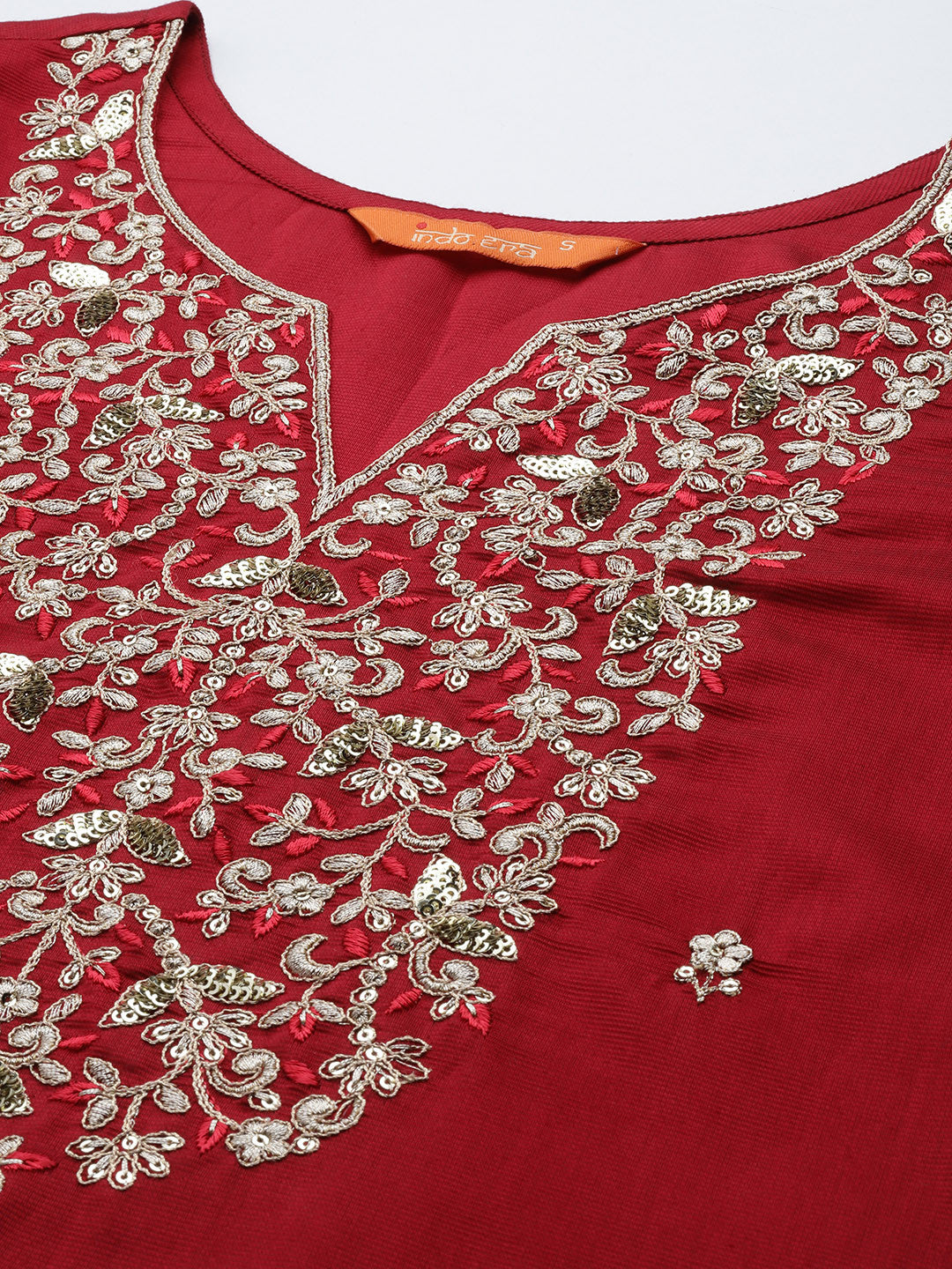 Women Red Ethnic Motifs Embroidered Sequinned Liva Kurta with Trousers & Dupatta