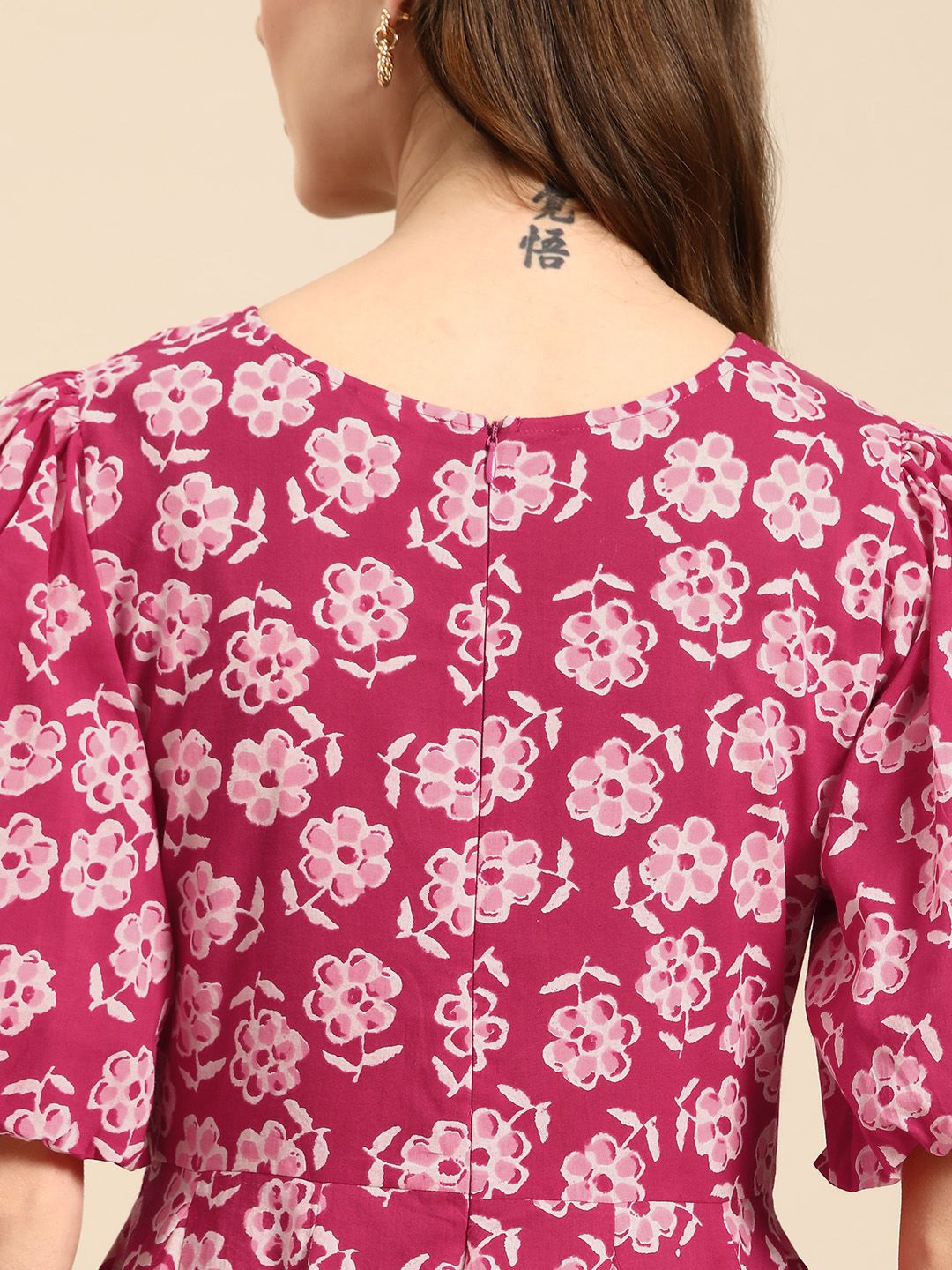 Dhiyona AY Women's Floral Print Puff Sleeves Fit & Flare Mini Dress
