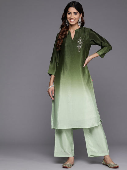 Dhiyona VA Women'sDyed Mandarin Collar Sequinned & Beaded Kurta With Trouser