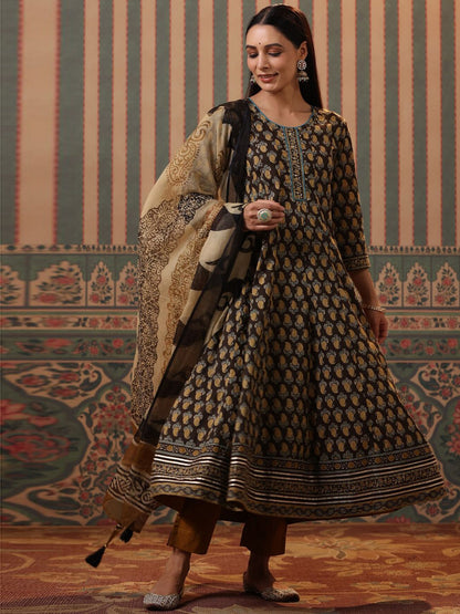 Dhiyona RR Women's Paisley Printed Beads and Stones Pure Cotton Kurta with Trousers & Dupatta