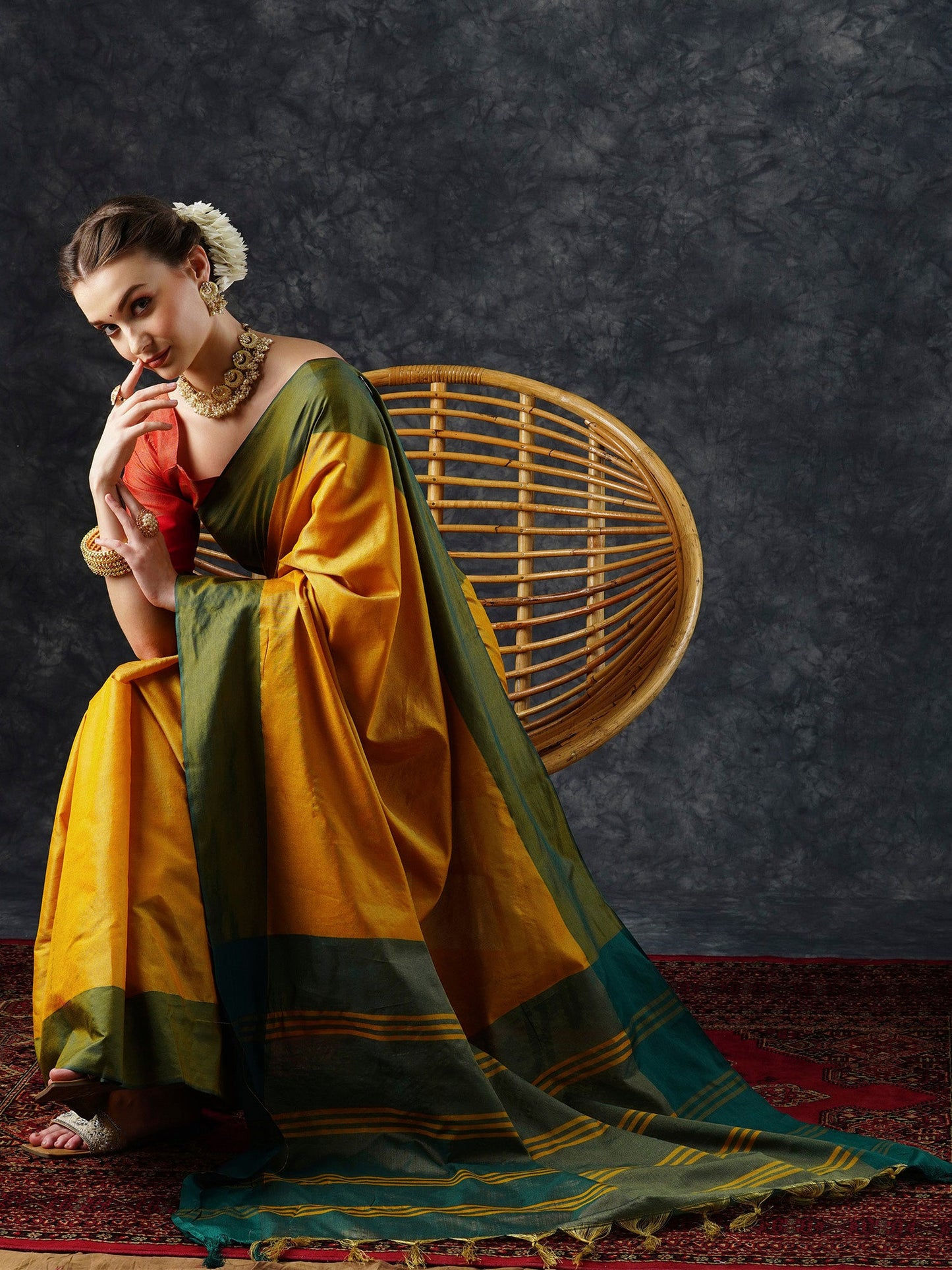 Women's Aura Silk Yellow Woven Design Designer Saree With Blouse Piece