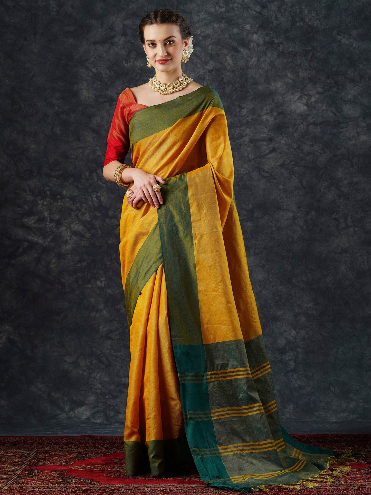 Women's Aura Silk Yellow Woven Design Designer Saree With Blouse Piece