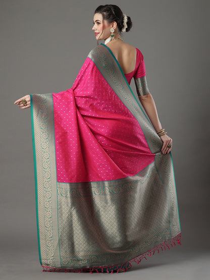 Women's Silk Blend Pink Woven Design Designer Saree With Blouse Piece