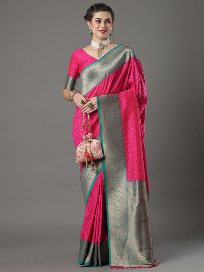 Women's Silk Blend Pink Woven Design Designer Saree With Blouse Piece