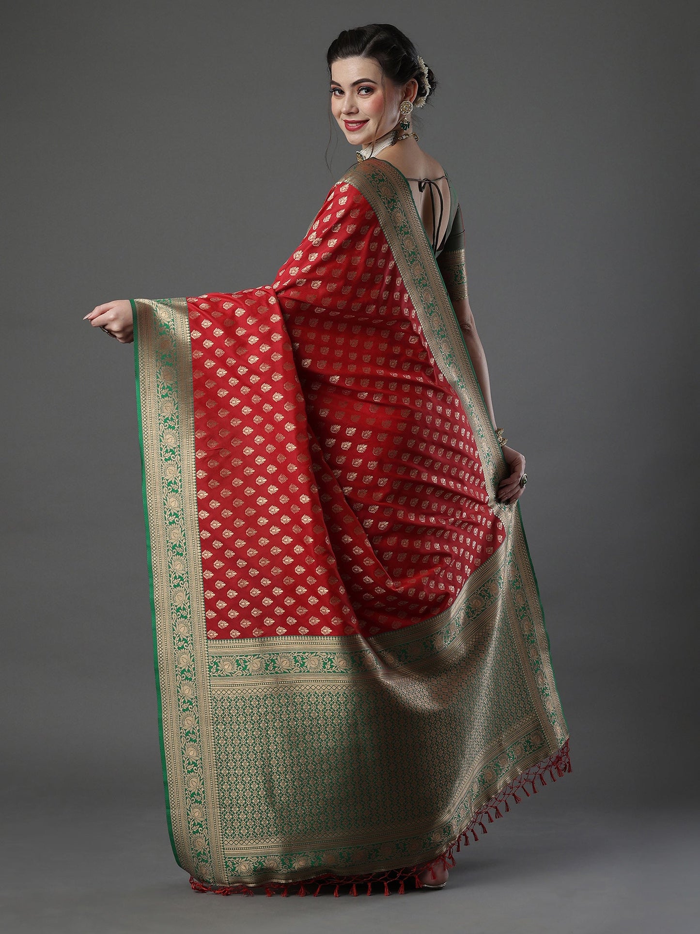 Women's Silk Blend Red Woven Design Designer Saree With Blouse Piece