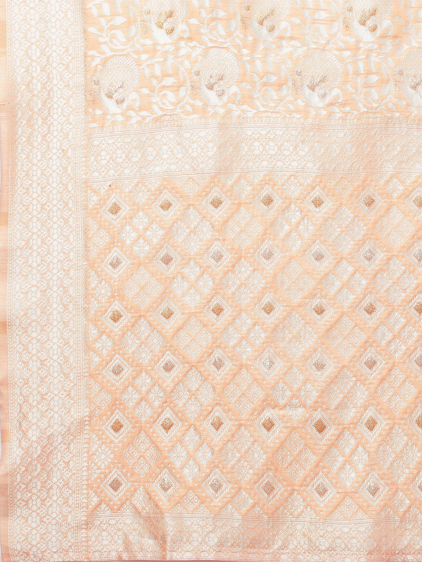 Women's Cotton Silk Peach Woven Design Woven saree With Blouse Piece