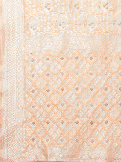 Women's Cotton Silk Peach Woven Design Woven saree With Blouse Piece