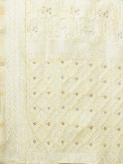 Women's Cotton Silk Yellow Woven Design Woven saree With Blouse Piece