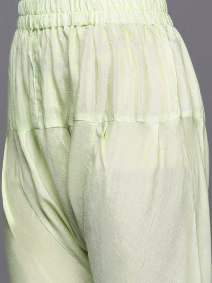 Womens Green Embroidered Anarkali Kurta With Churidar & Dupatta