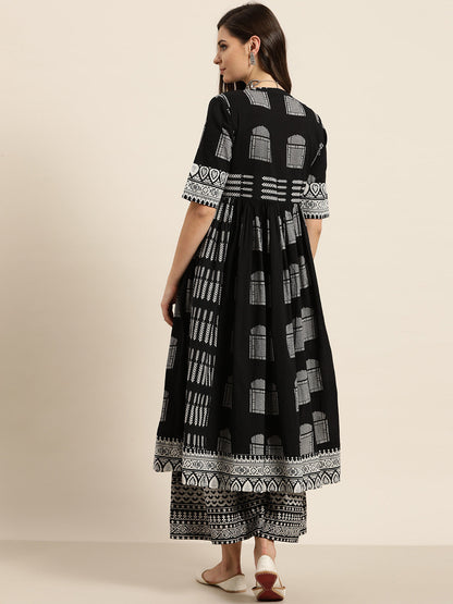 Women Black & White Printed Kurta with Palazzos