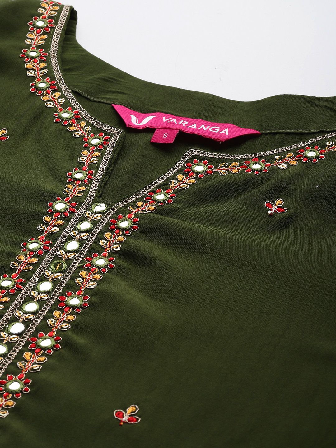 Olive Thread & Zari Embroidered Kurta with Trouser & Ethnic Printed Dupatta