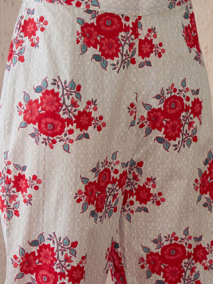 Women Floral Printed Regular Mirror Work Pure Cotton Kurta with Trousers