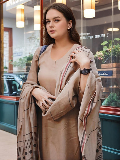 Dhiyona KL Women Beige Viscose Rayon Solid Kurta Sets